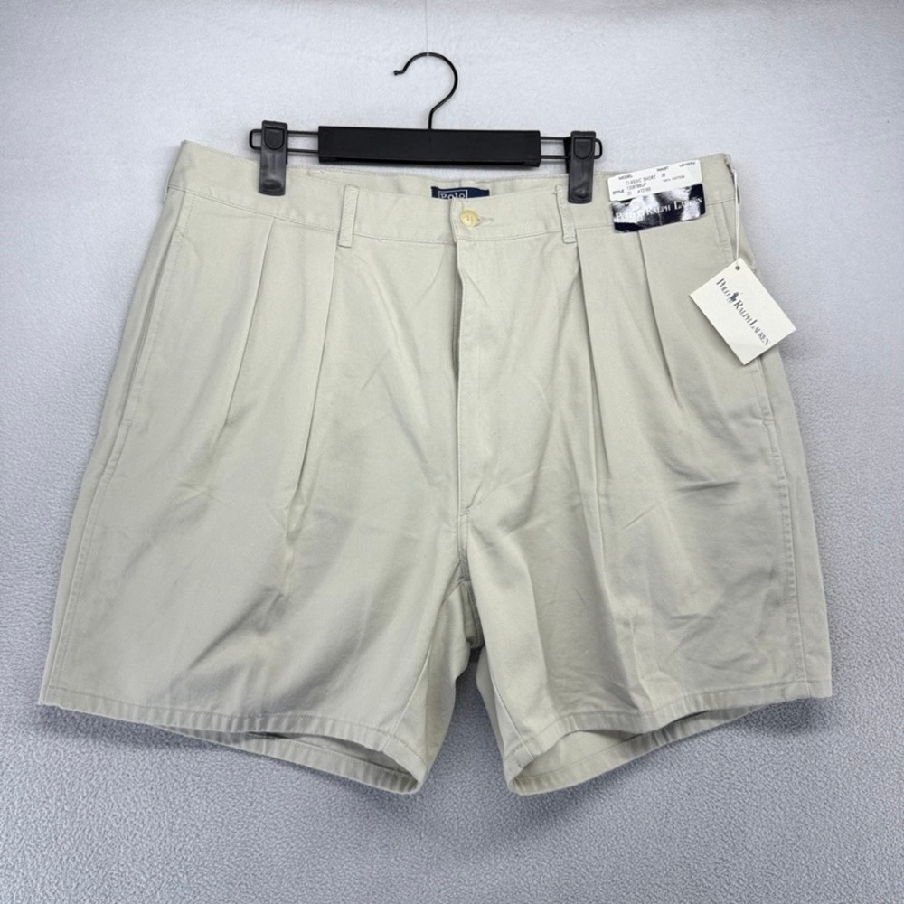 Vintage Ralph Lauren Shorts Mens 38 Fits 36 Beige Chino Pleated Baggy Deadstock